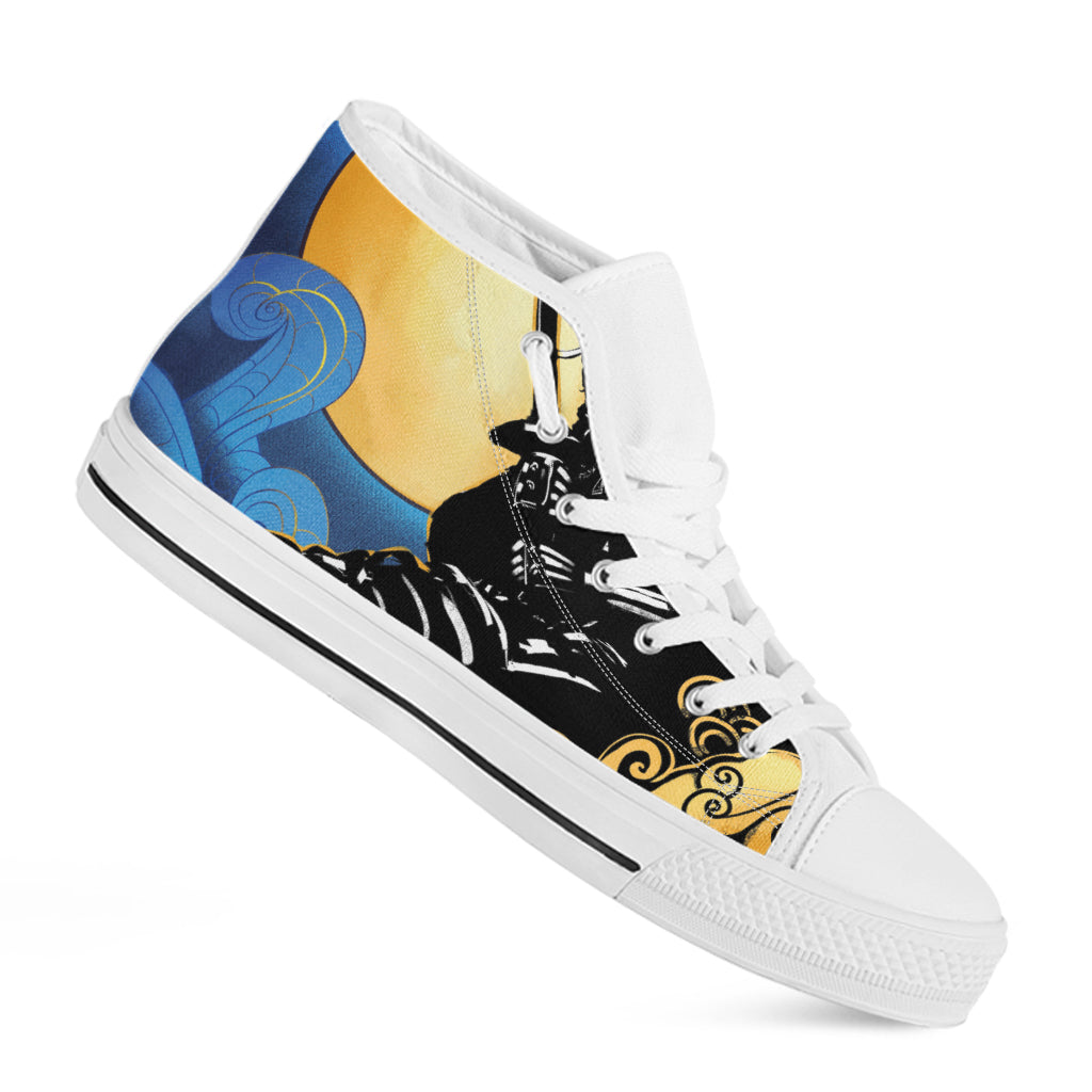 Blue Sky And Golden Sun Samurai Print White High Top Shoes