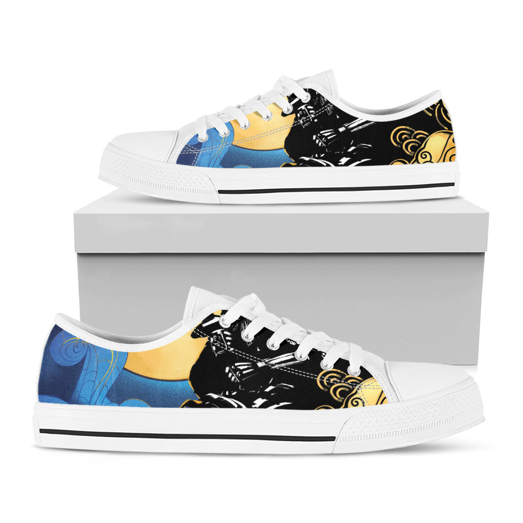 Blue Sky And Golden Sun Samurai Print White Low Top Shoes