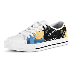 Blue Sky And Golden Sun Samurai Print White Low Top Shoes