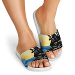Blue Sky And Golden Sun Samurai Print White Slide Sandals