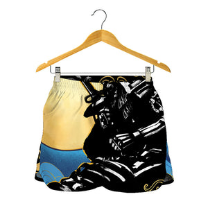 Blue Sky And Golden Sun Samurai Print Women's Shorts