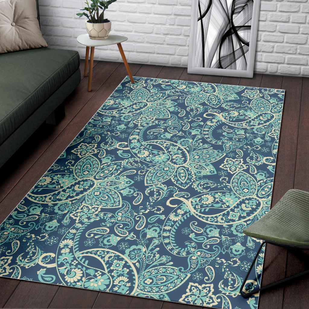 Blue Sky Paisley Bohemian Pattern Print Area Rug GearFrost