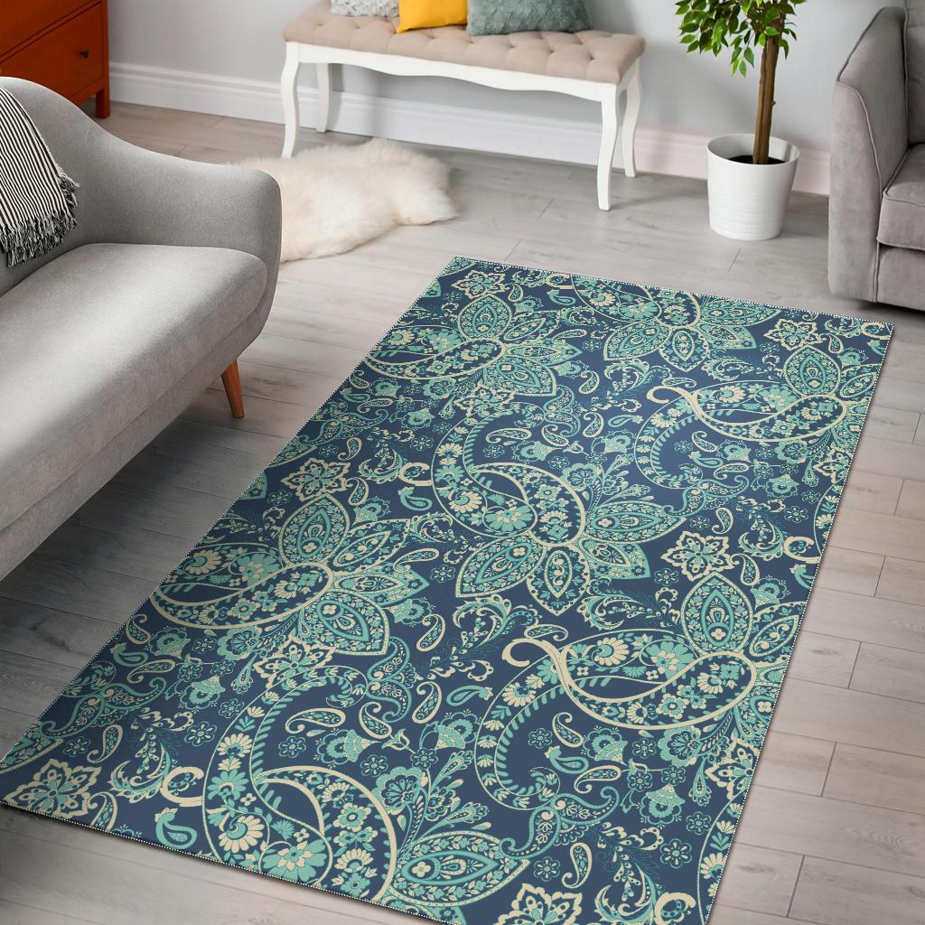 Blue Sky Paisley Bohemian Pattern Print Area Rug GearFrost