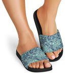 Blue Sky Paisley Bohemian Pattern Print Black Slide Sandals