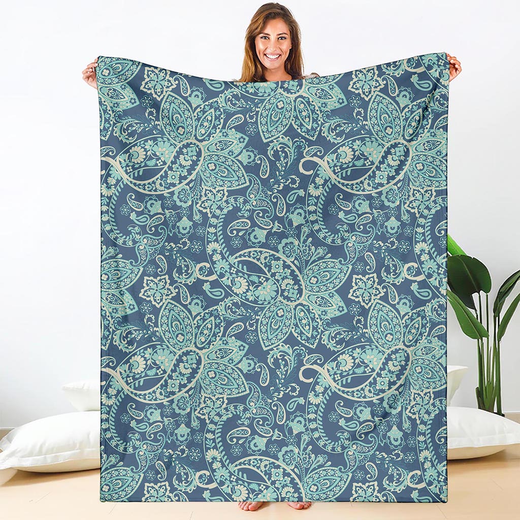 Blue Sky Paisley Bohemian Pattern Print Blanket