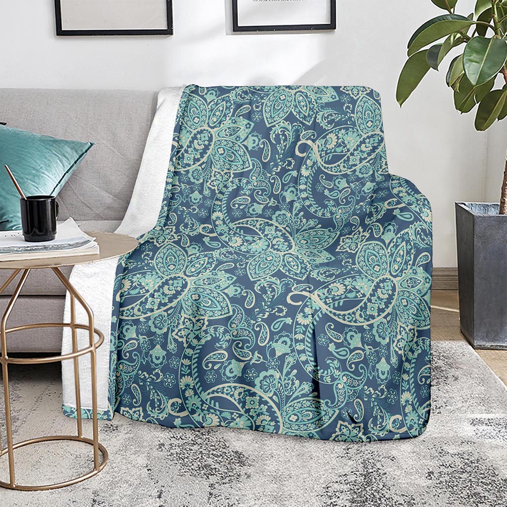 Blue Sky Paisley Bohemian Pattern Print Blanket