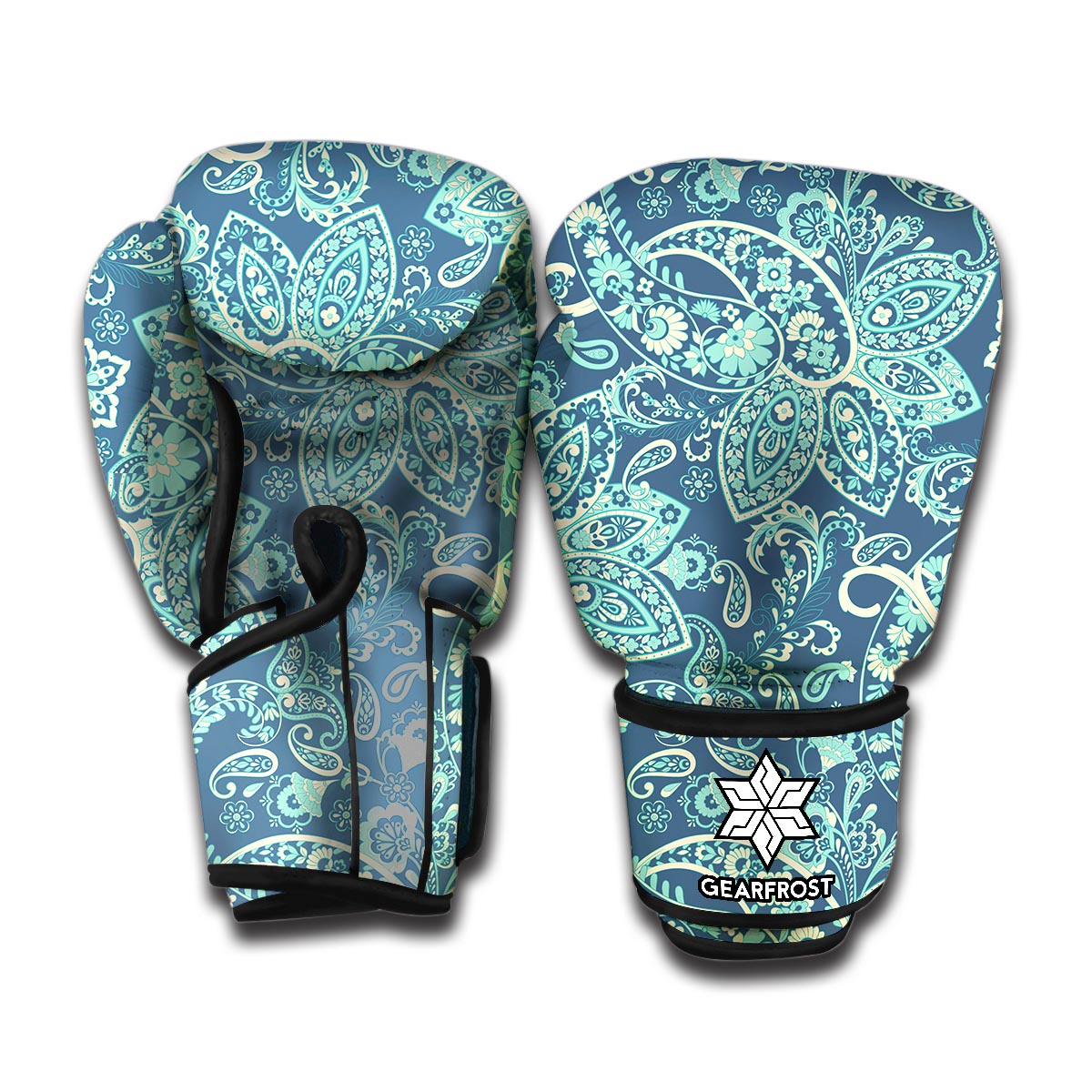 Blue Sky Paisley Bohemian Pattern Print Boxing Gloves