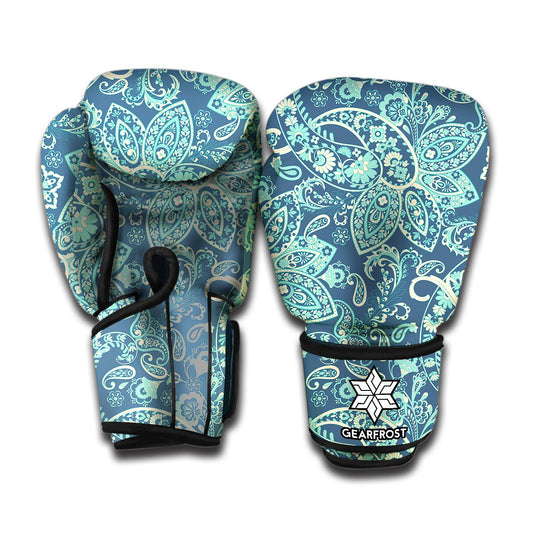 Blue Sky Paisley Bohemian Pattern Print Boxing Gloves