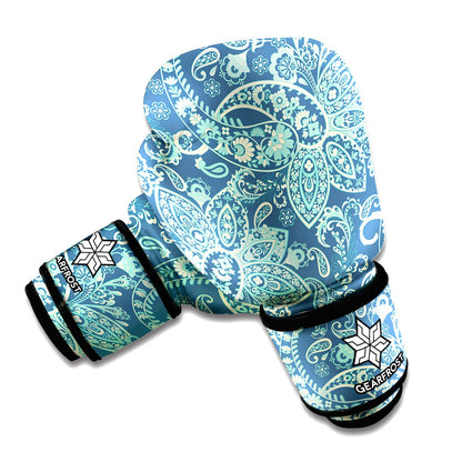 Blue Sky Paisley Bohemian Pattern Print Boxing Gloves