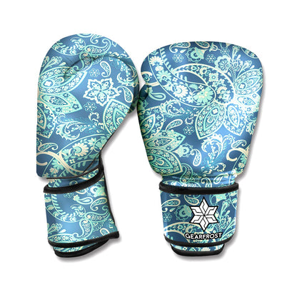 Blue Sky Paisley Bohemian Pattern Print Boxing Gloves