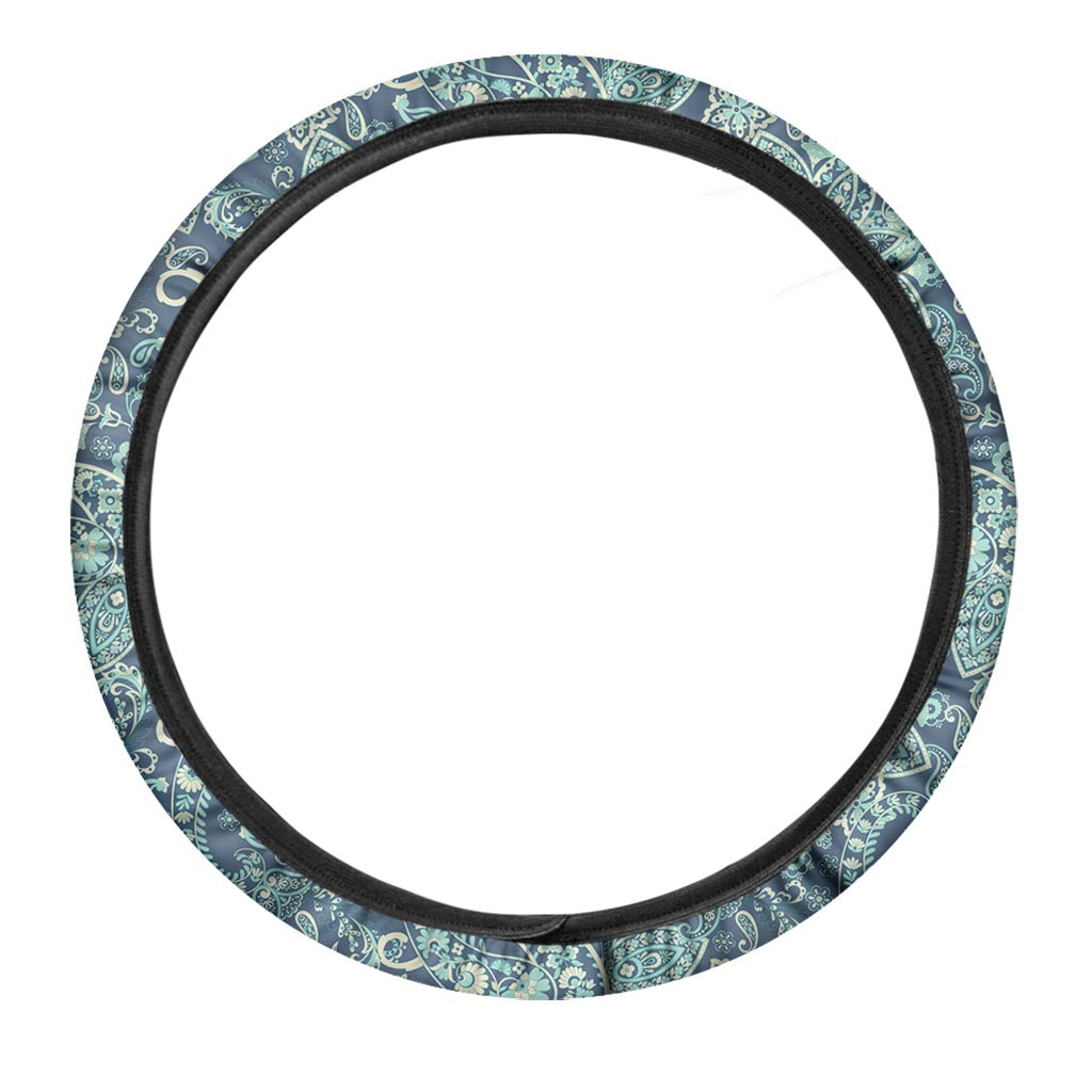 Blue Sky Paisley Bohemian Pattern Print Car Steering Wheel Cover