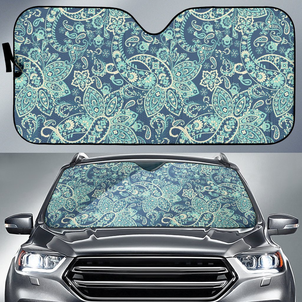 Blue Sky Paisley Bohemian Pattern Print Car Sun Shade GearFrost