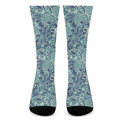 Blue Sky Paisley Bohemian Pattern Print Crew Socks