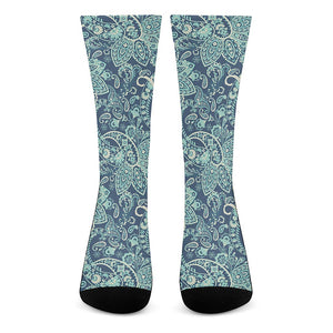 Blue Sky Paisley Bohemian Pattern Print Crew Socks
