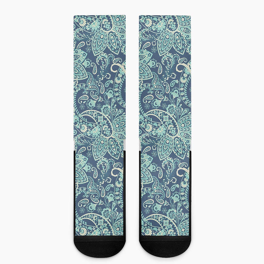 Blue Sky Paisley Bohemian Pattern Print Crew Socks