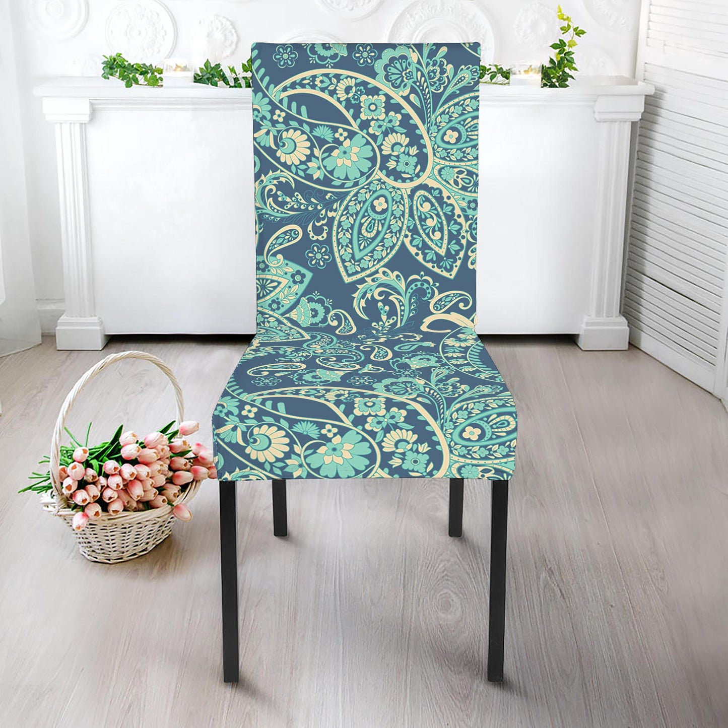 Blue Sky Paisley Bohemian Pattern Print Dining Chair Slipcover