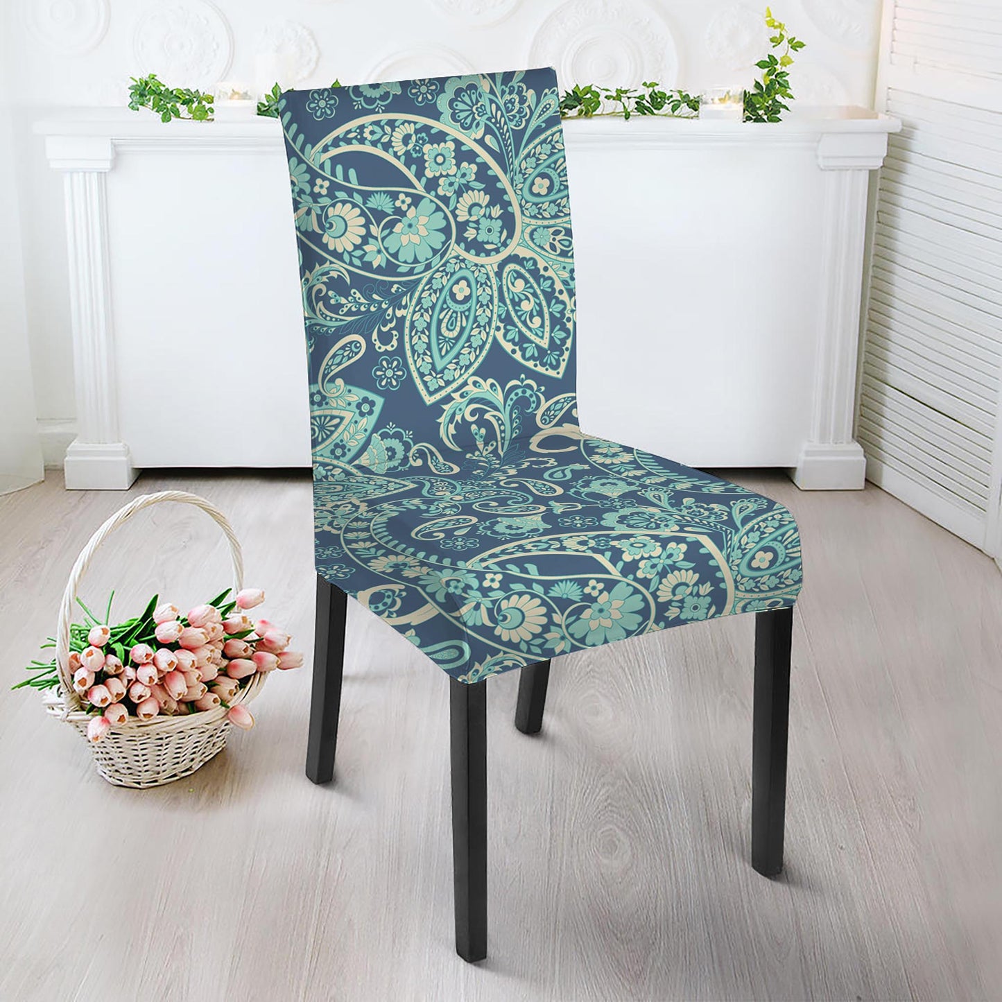 Blue Sky Paisley Bohemian Pattern Print Dining Chair Slipcover