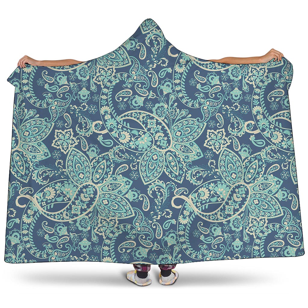 Blue Sky Paisley Bohemian Pattern Print Hooded Blanket