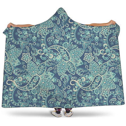 Blue Sky Paisley Bohemian Pattern Print Hooded Blanket