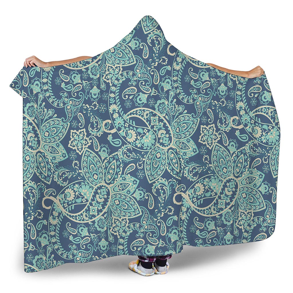 Blue Sky Paisley Bohemian Pattern Print Hooded Blanket
