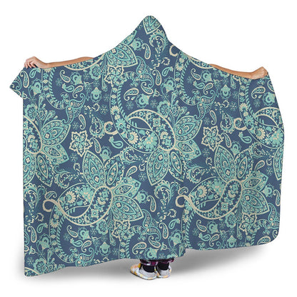 Blue Sky Paisley Bohemian Pattern Print Hooded Blanket