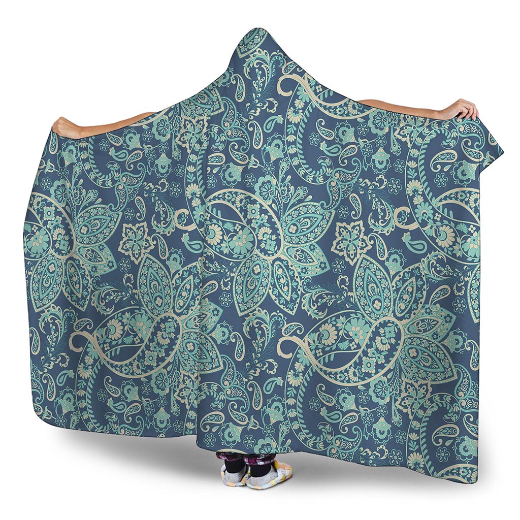 Blue Sky Paisley Bohemian Pattern Print Hooded Blanket