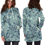 Blue Sky Paisley Bohemian Pattern Print Hoodie Dress GearFrost