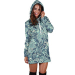 Blue Sky Paisley Bohemian Pattern Print Hoodie Dress GearFrost