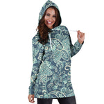 Blue Sky Paisley Bohemian Pattern Print Hoodie Dress GearFrost