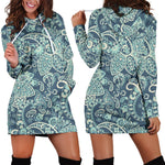 Blue Sky Paisley Bohemian Pattern Print Hoodie Dress GearFrost