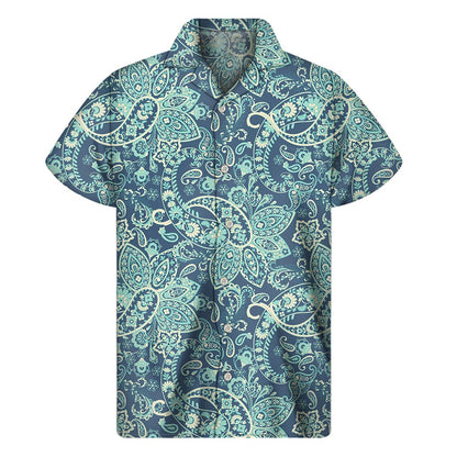 Blue Sky Paisley Bohemian Pattern Print Men's Short Sleeve Shirt