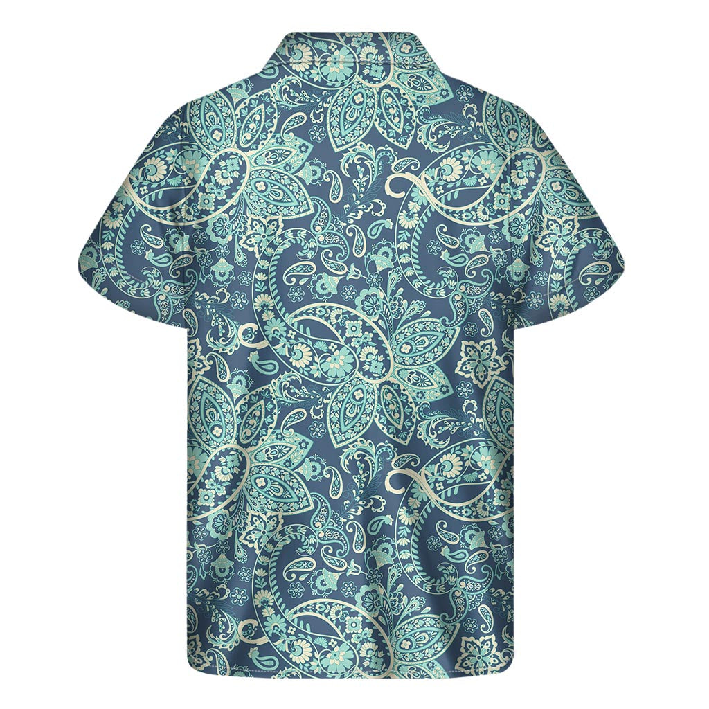Blue Sky Paisley Bohemian Pattern Print Men's Short Sleeve Shirt