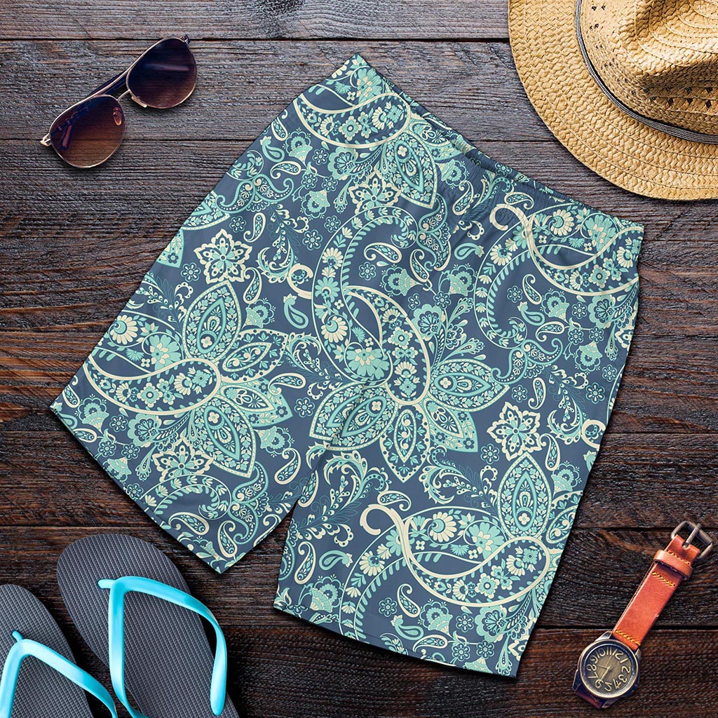 Blue Sky Paisley Bohemian Pattern Print Men's Shorts