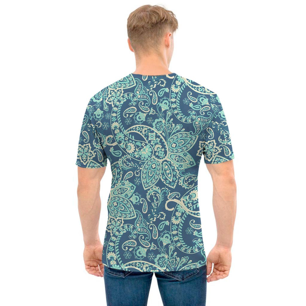 Blue Sky Paisley Bohemian Pattern Print Men's T-Shirt
