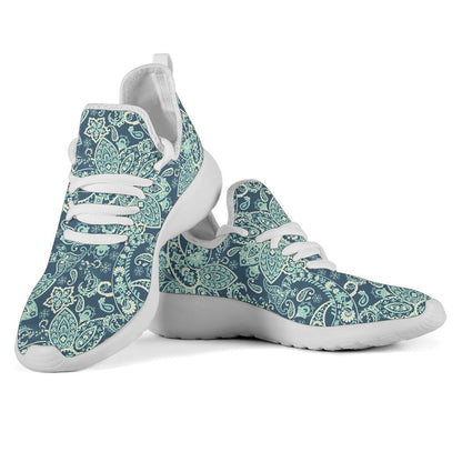 Blue Sky Paisley Bohemian Pattern Print Mesh Knit Shoes GearFrost