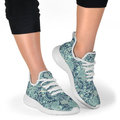 Blue Sky Paisley Bohemian Pattern Print Mesh Knit Shoes GearFrost