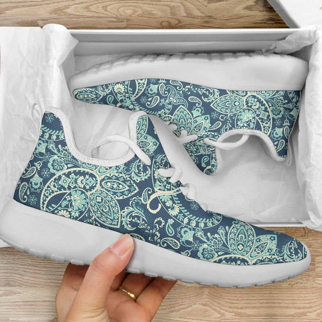 Blue Sky Paisley Bohemian Pattern Print Mesh Knit Shoes GearFrost