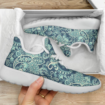 Blue Sky Paisley Bohemian Pattern Print Mesh Knit Shoes GearFrost