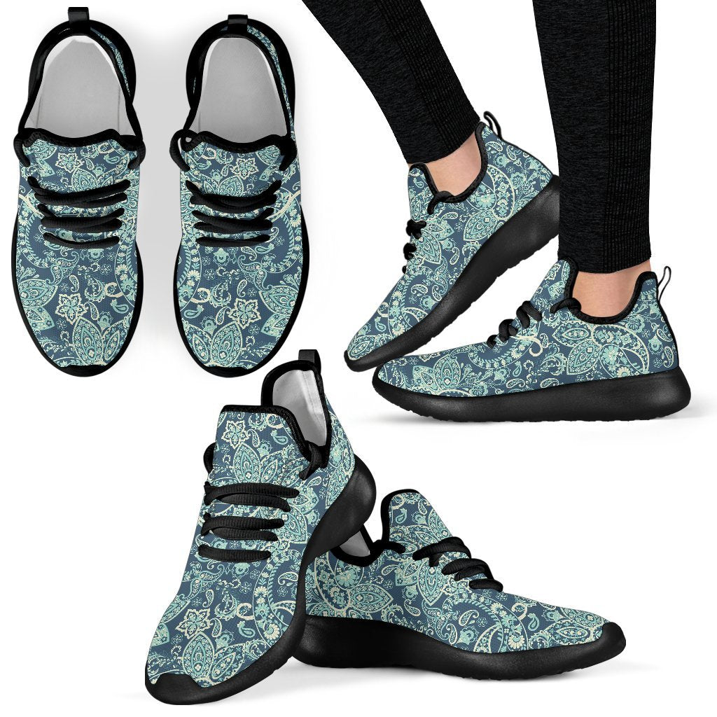 Blue Sky Paisley Bohemian Pattern Print Mesh Knit Shoes GearFrost