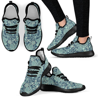 Blue Sky Paisley Bohemian Pattern Print Mesh Knit Shoes GearFrost