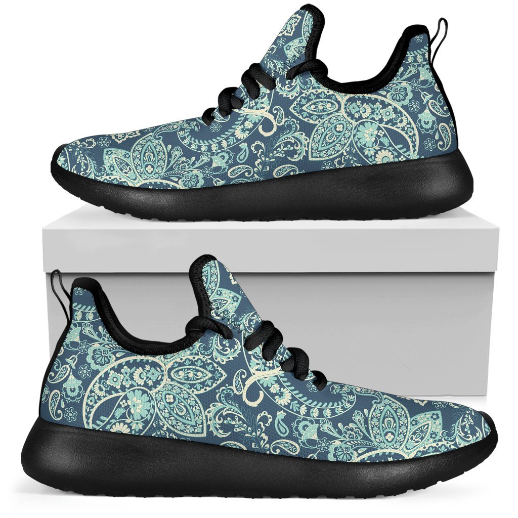 Blue Sky Paisley Bohemian Pattern Print Mesh Knit Shoes GearFrost