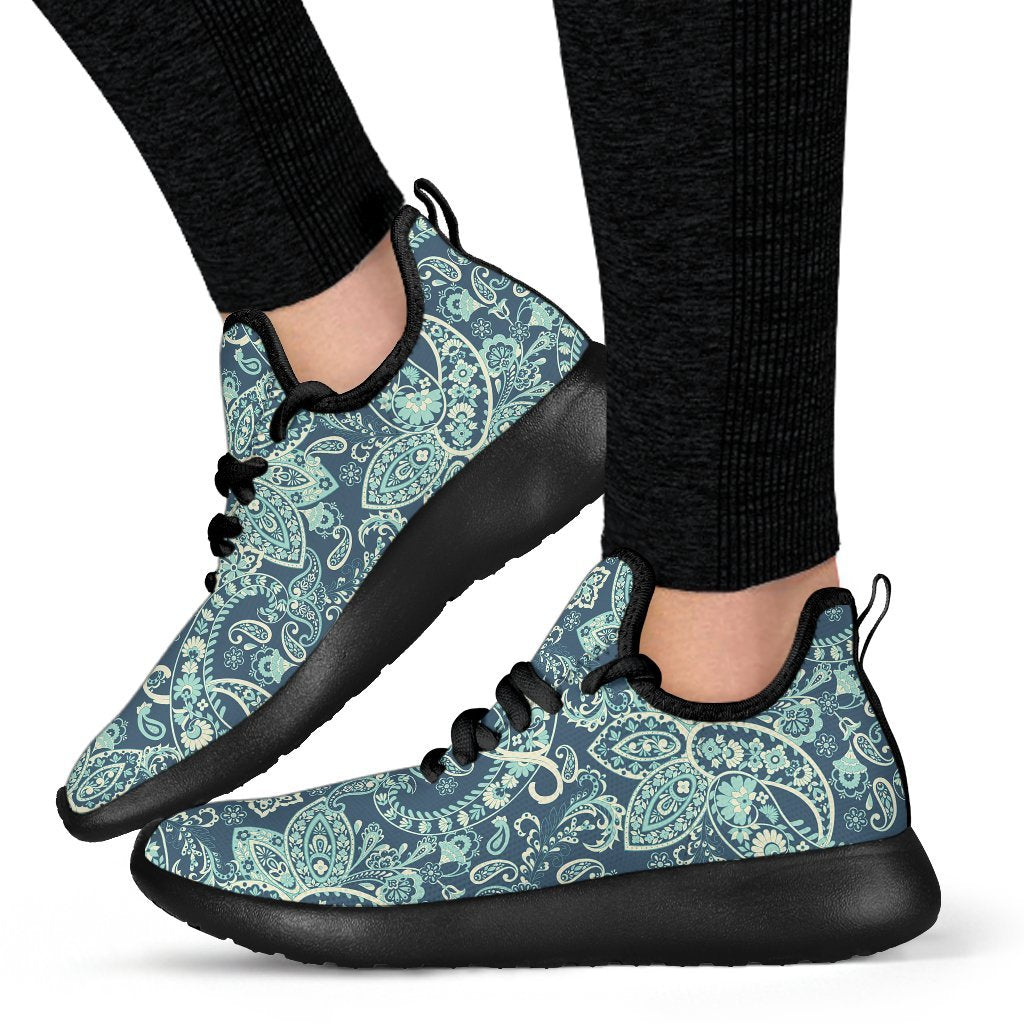 Blue Sky Paisley Bohemian Pattern Print Mesh Knit Shoes GearFrost