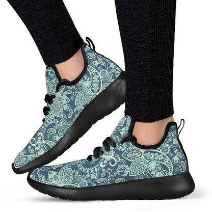 Blue Sky Paisley Bohemian Pattern Print Mesh Knit Shoes GearFrost