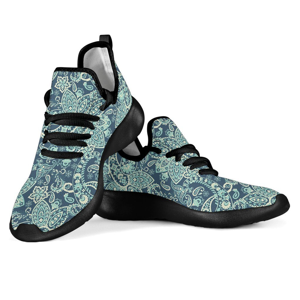 Blue Sky Paisley Bohemian Pattern Print Mesh Knit Shoes GearFrost