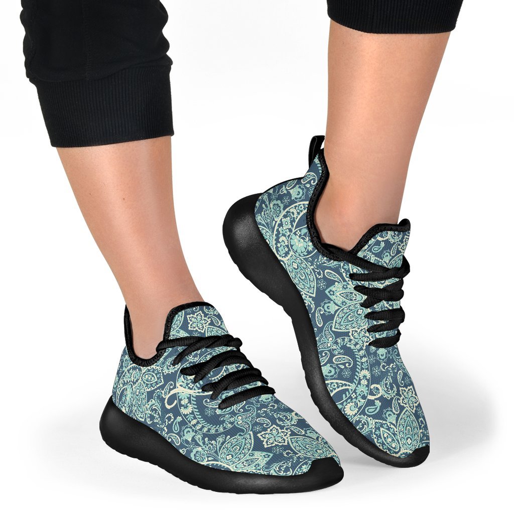 Blue Sky Paisley Bohemian Pattern Print Mesh Knit Shoes GearFrost