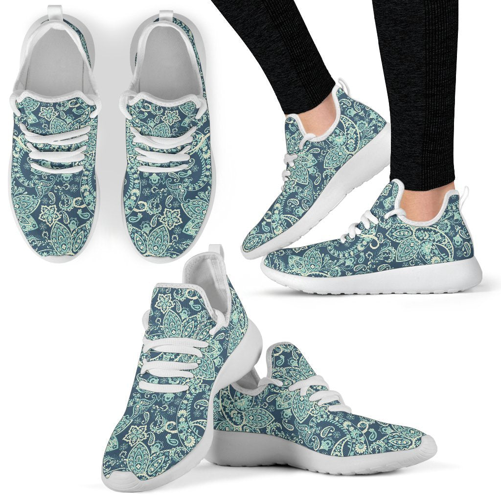 Blue Sky Paisley Bohemian Pattern Print Mesh Knit Shoes GearFrost