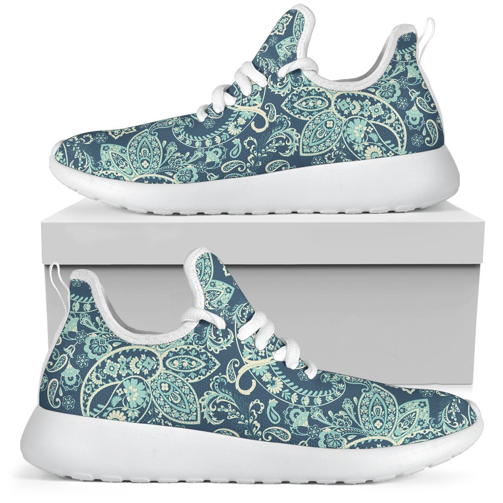 Blue Sky Paisley Bohemian Pattern Print Mesh Knit Shoes GearFrost