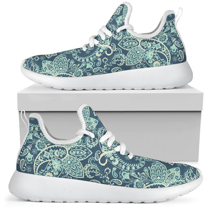 Blue Sky Paisley Bohemian Pattern Print Mesh Knit Shoes GearFrost