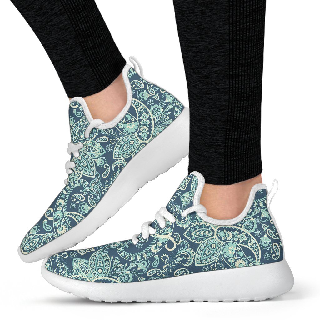 Blue Sky Paisley Bohemian Pattern Print Mesh Knit Shoes GearFrost