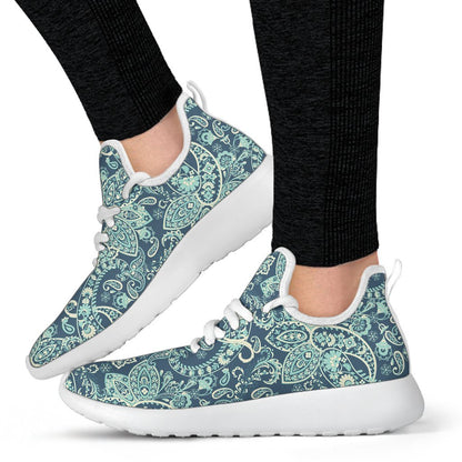 Blue Sky Paisley Bohemian Pattern Print Mesh Knit Shoes GearFrost